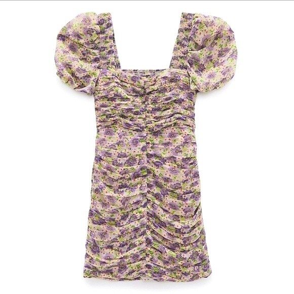 NWT Zara Purple Floral Mini dress - Picture 3 of 16